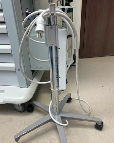 bottom of medical iv pole with zip ties for the RPT